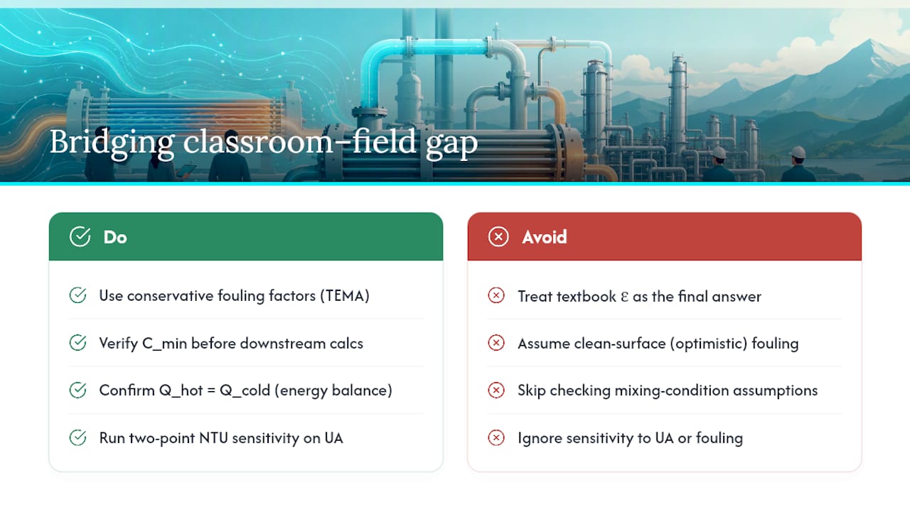 Why the classroom-to-field gap in heat exchanger work is wider than it looks — overview diagram