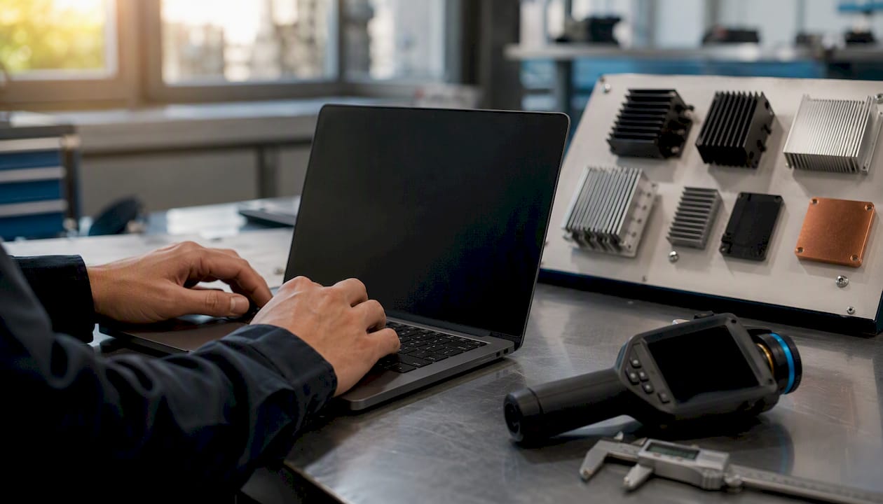 Engineer hands adjusting thermal simulation parameters