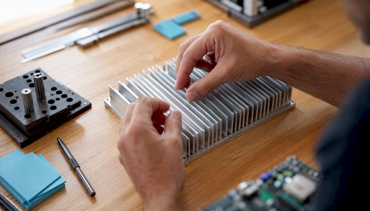 Engineer assembling heat sink prototype