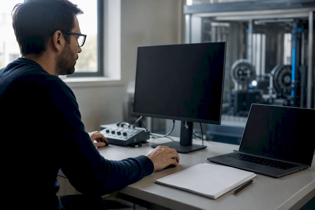Engineer preparing CFD simulation workstation