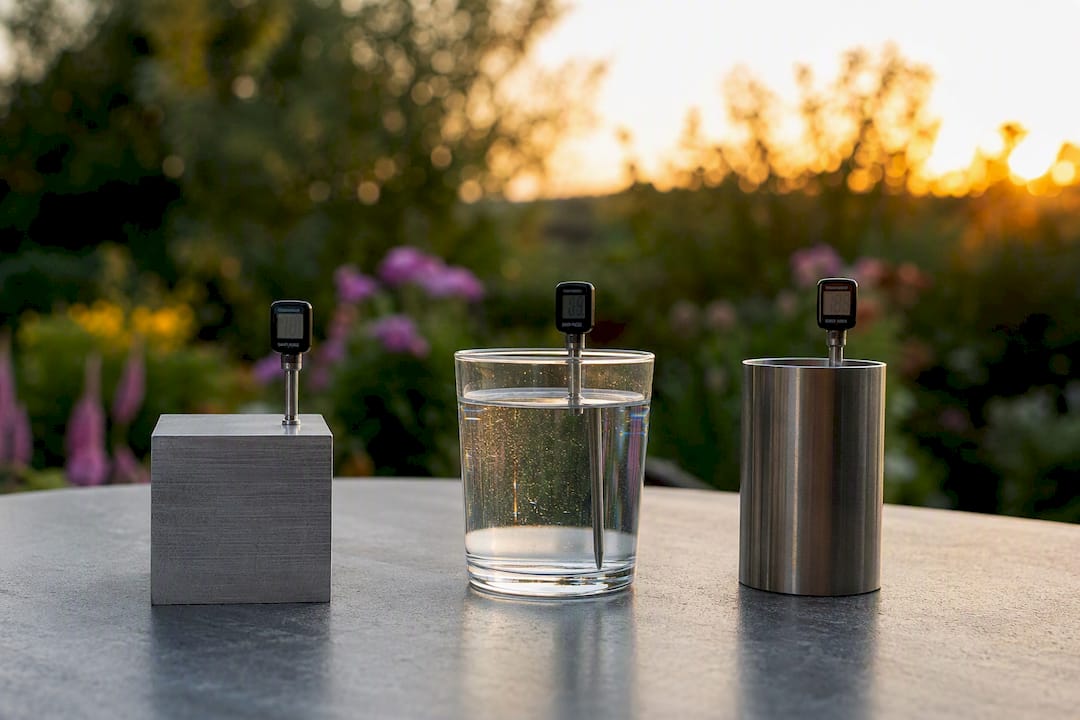 Samples of metal block and liquid for thermal expansion comparison