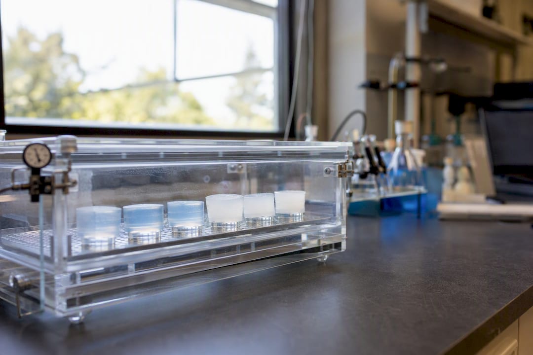 Silica aerogel samples in humidity test chamber