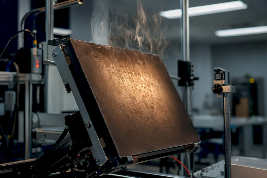 Tilted heated metal plate with rising air currents