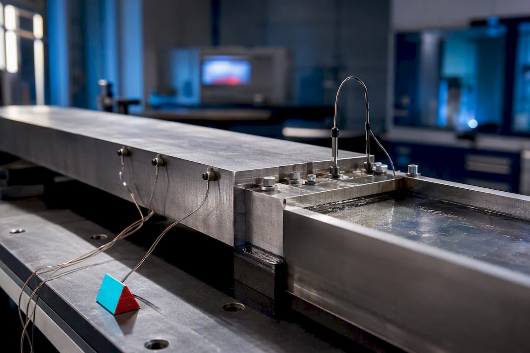 Thermal test assembly showing material fluid interface