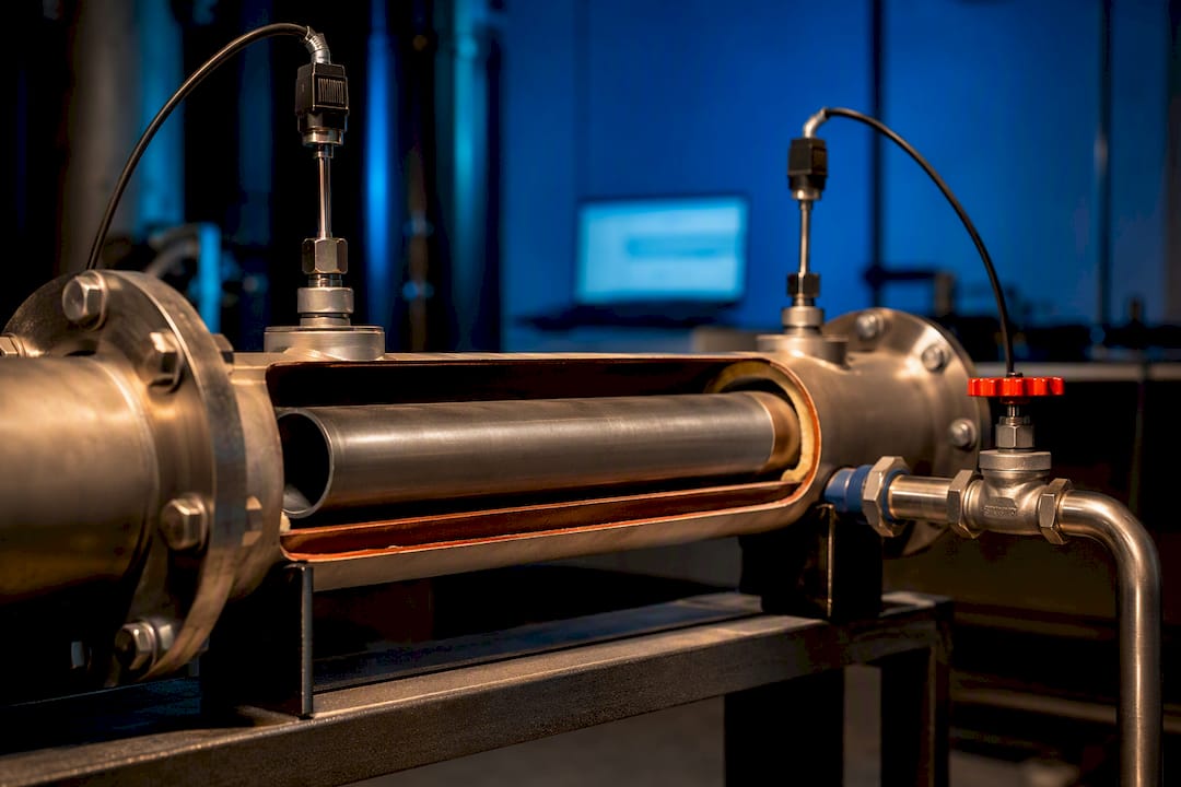 Double-pipe heat exchanger in engineering test bay