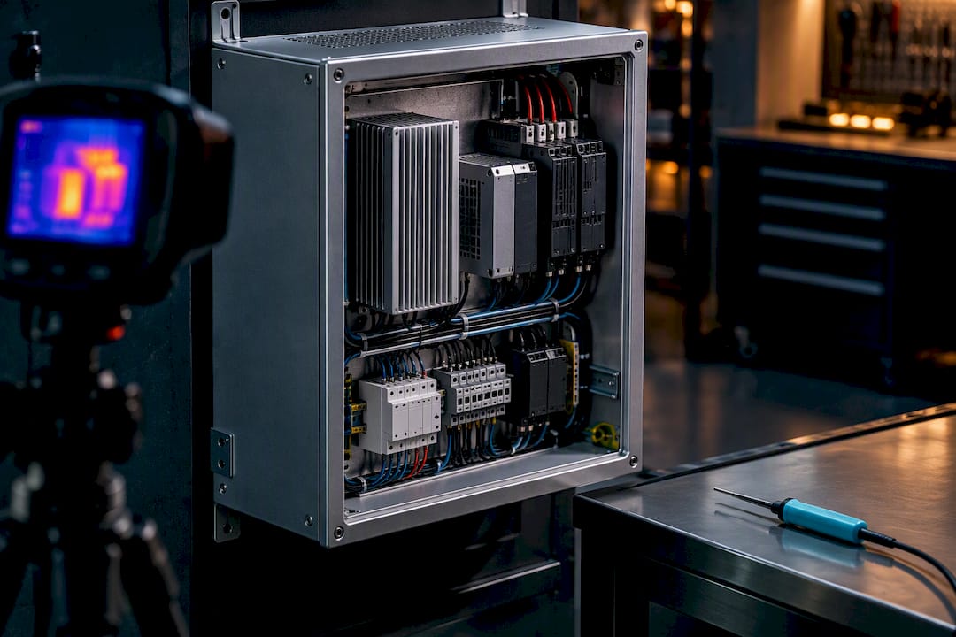 Open electrical enclosure during thermal inspection