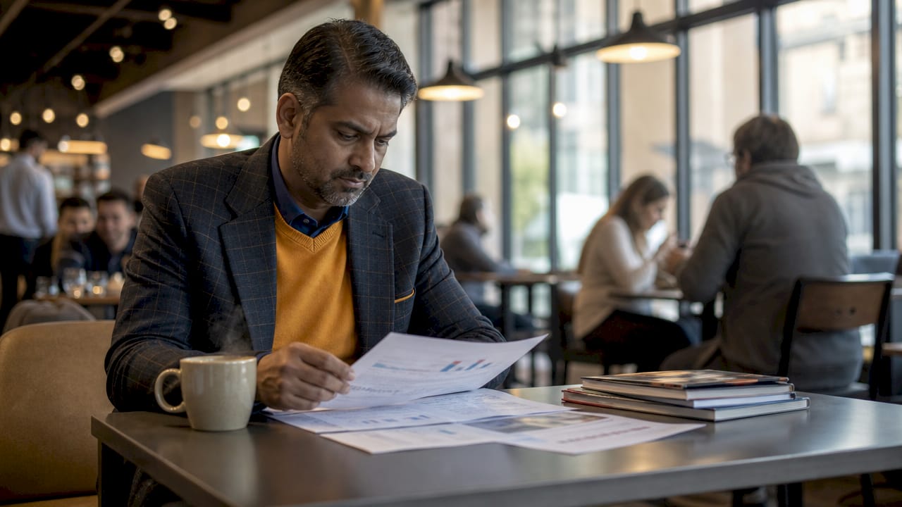 Investor reviewing dividend stock reports