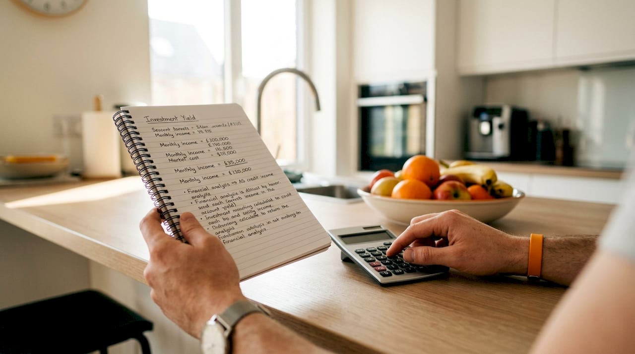 Hands calculating portfolio size for dividend income