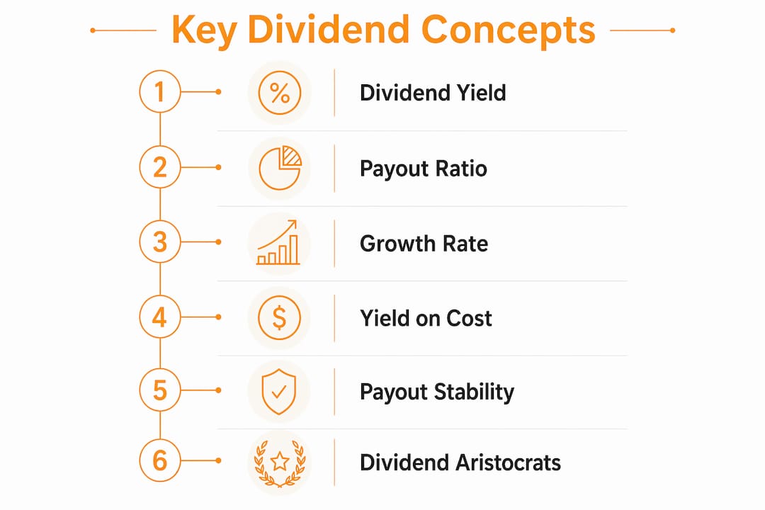 Infographic illustrating key dividend concepts steps