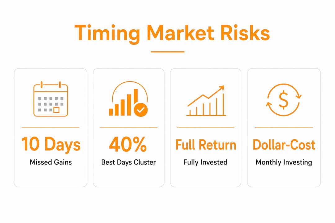 Infographic showing market timing risks and investment stats