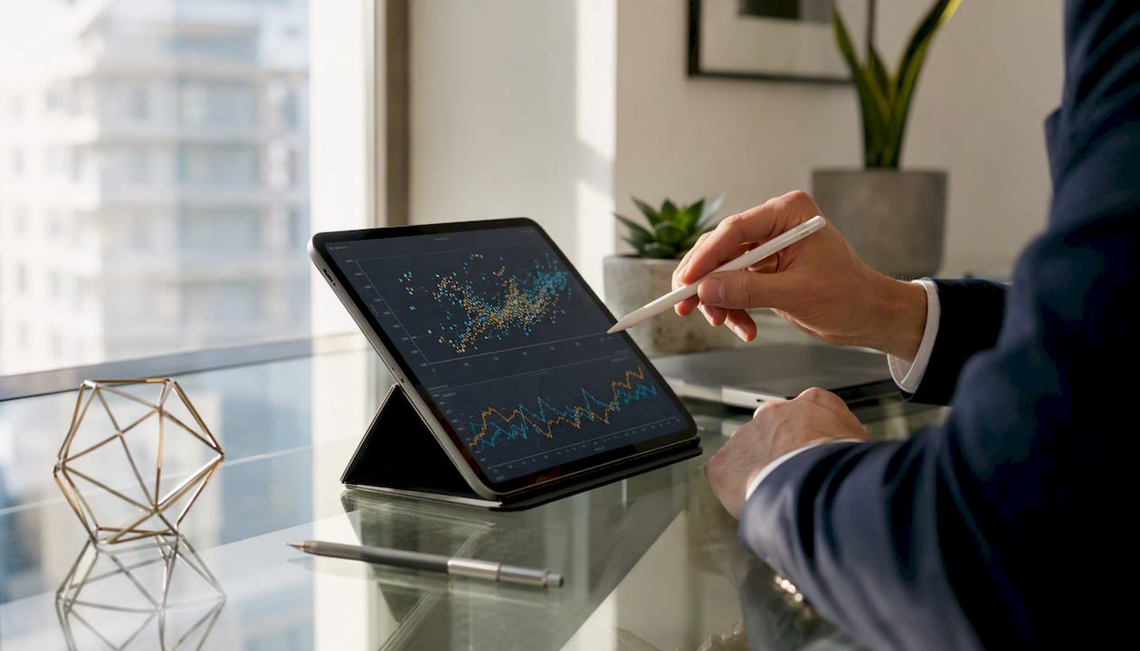 Hände zeigen auf ausgedruckte Investment-Charts