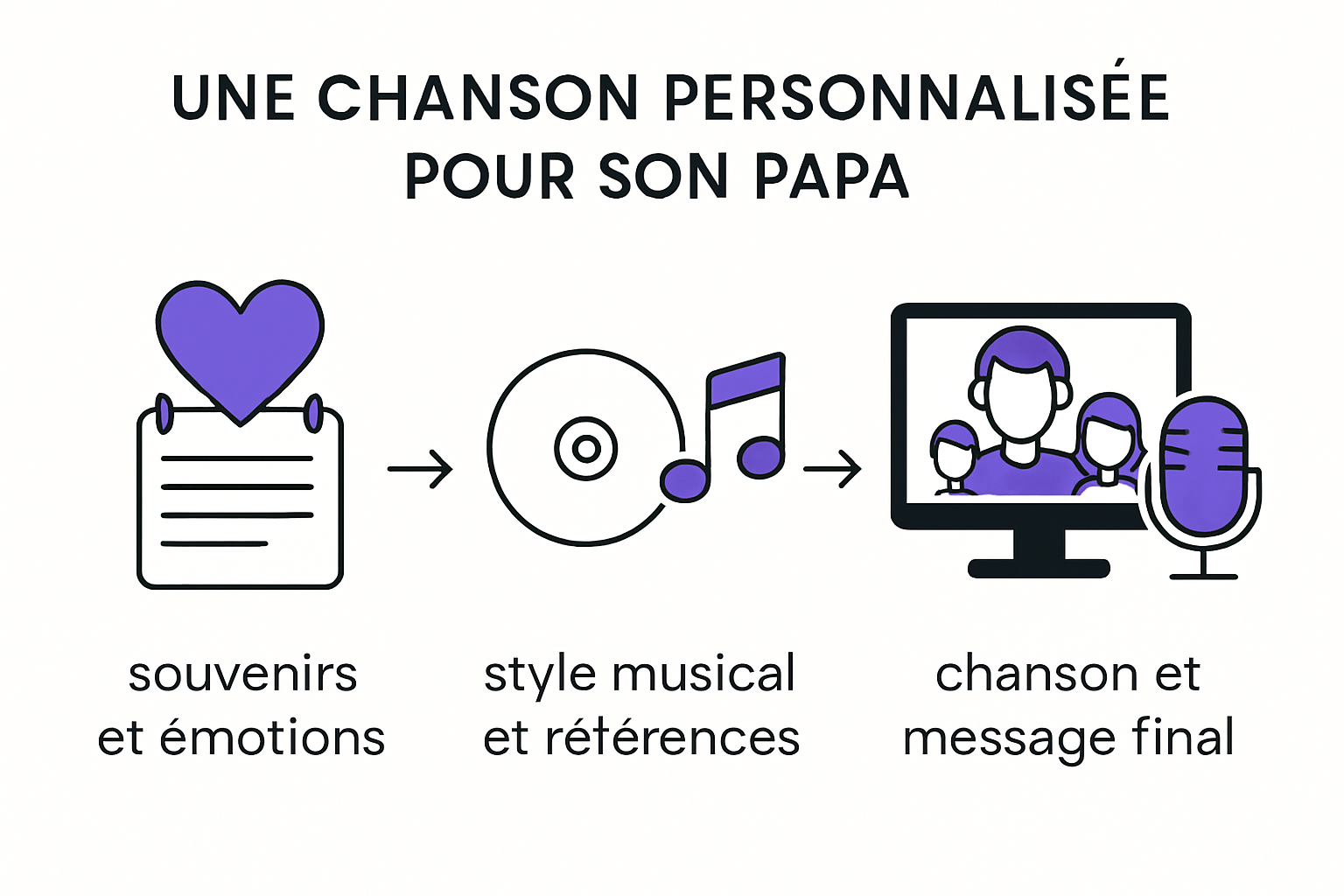 Infographic showing steps to create a custom song for papa