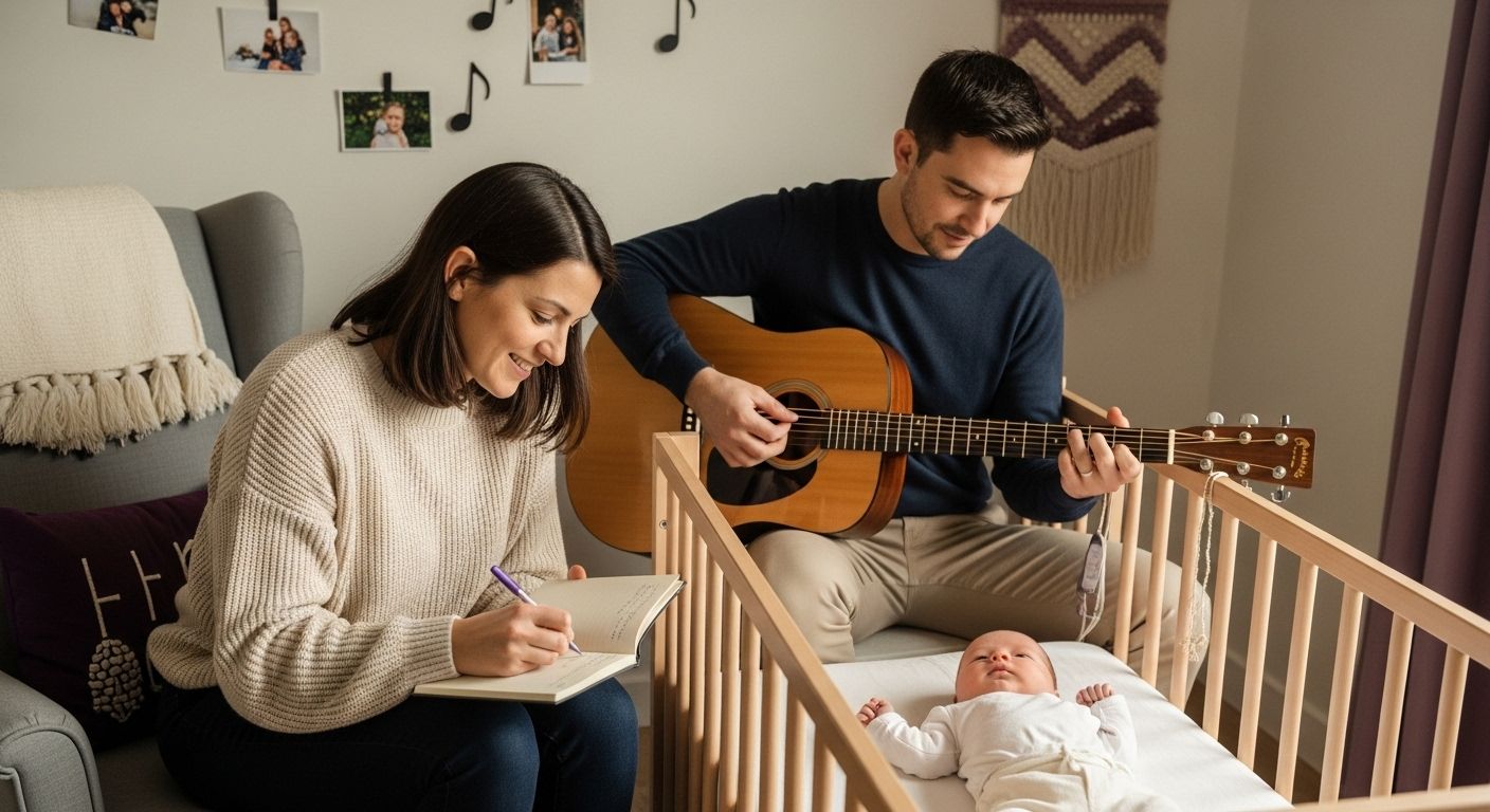 parents creating birth song, nursery music moment, chanson de naissance