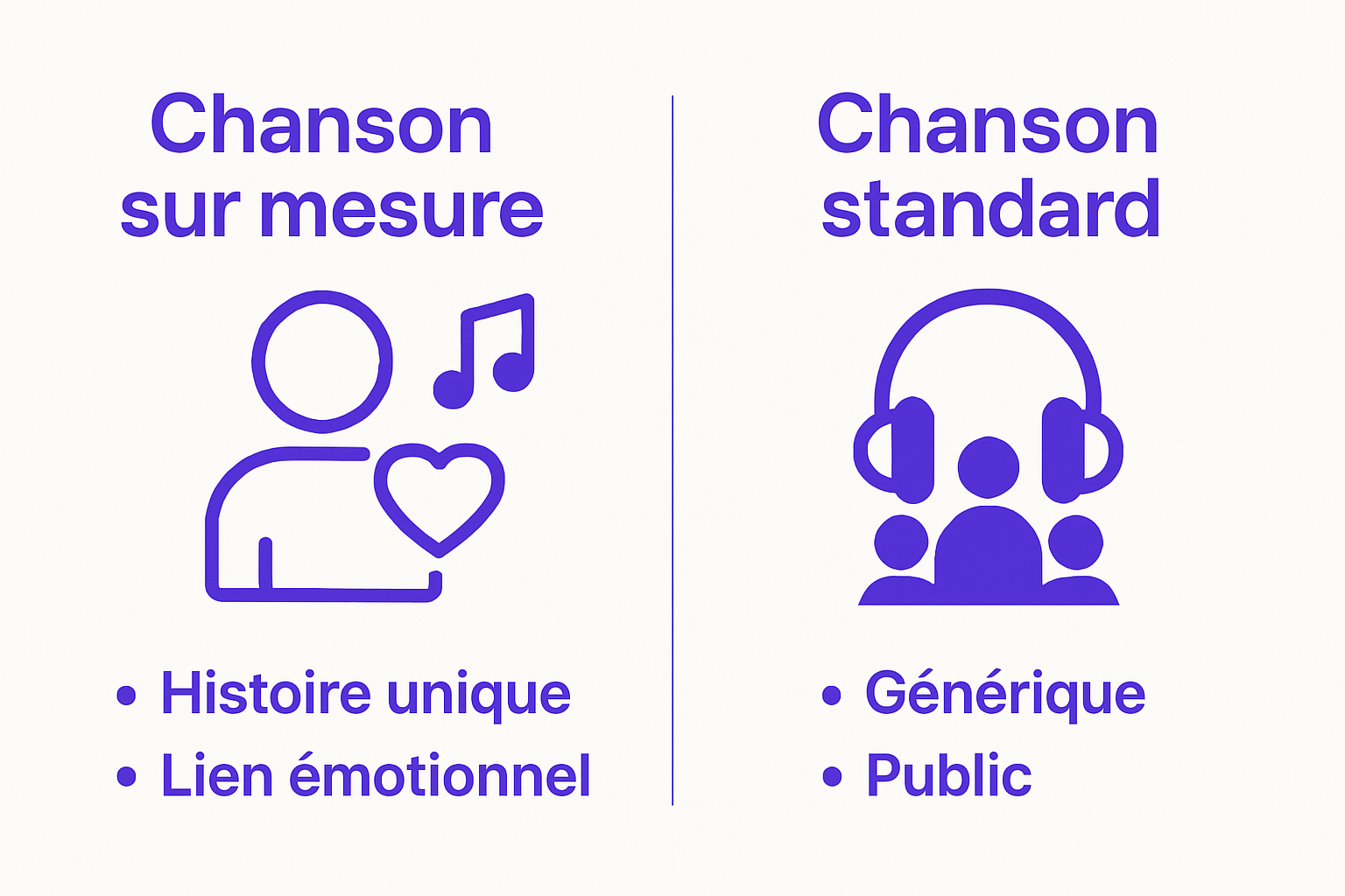 Infografik zum Vergleich von maßgeschneiderten Liedern und Standardliedern