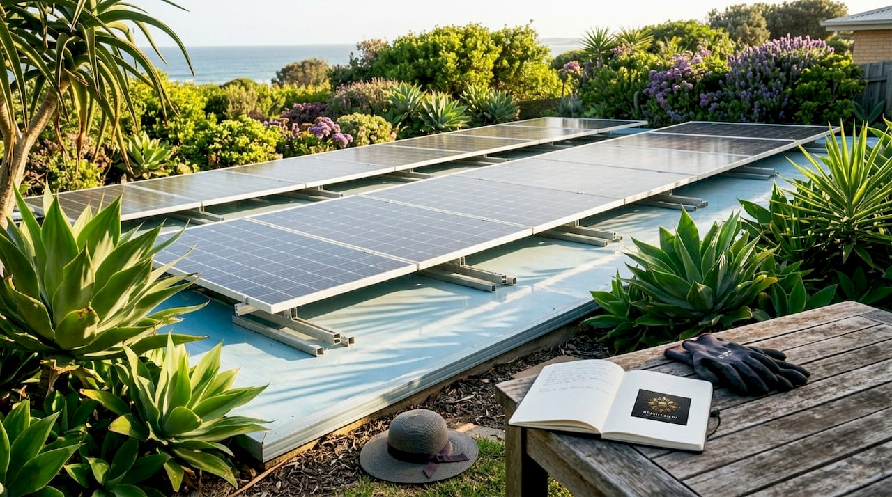 Close-up of solar panel passive cooling setup