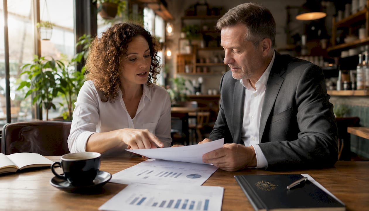 Two consultants discussing AI maintenance services