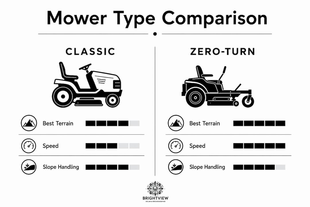 Infographic comparing classic and zero-turn lawn mowers in Australia
