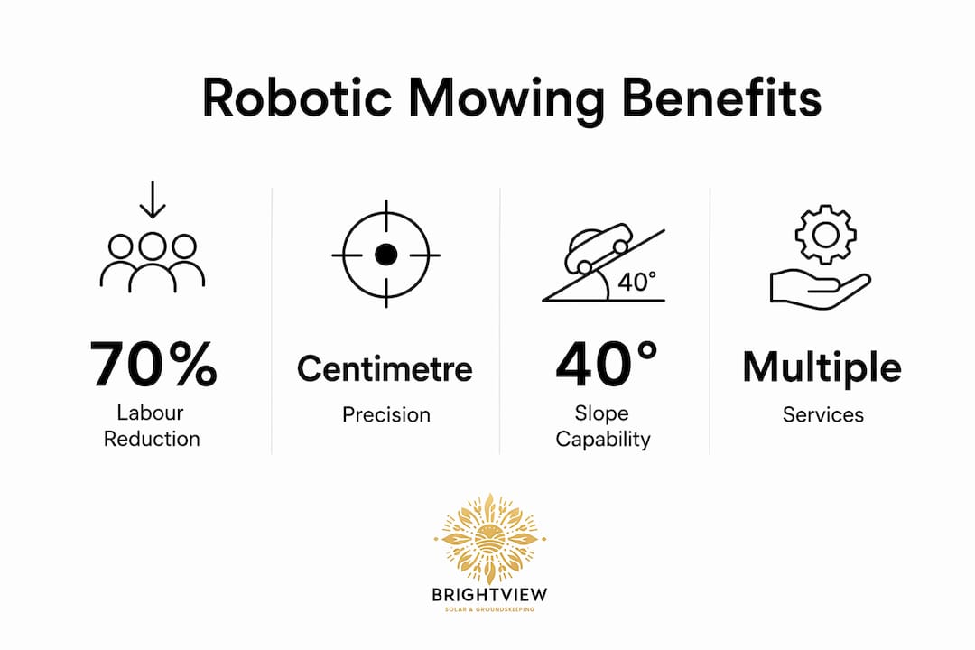Infographic showing operational benefits of robotic mowing