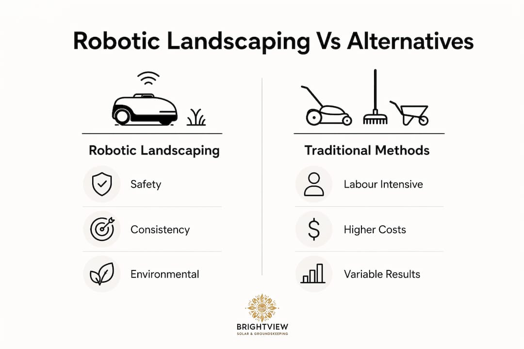Infographic comparing robotic landscaping and traditional methods