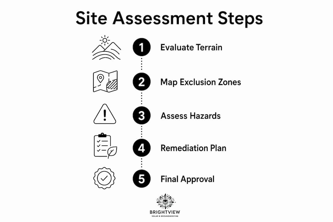 Infographic illustrating site assessment steps for autonomous landscaping