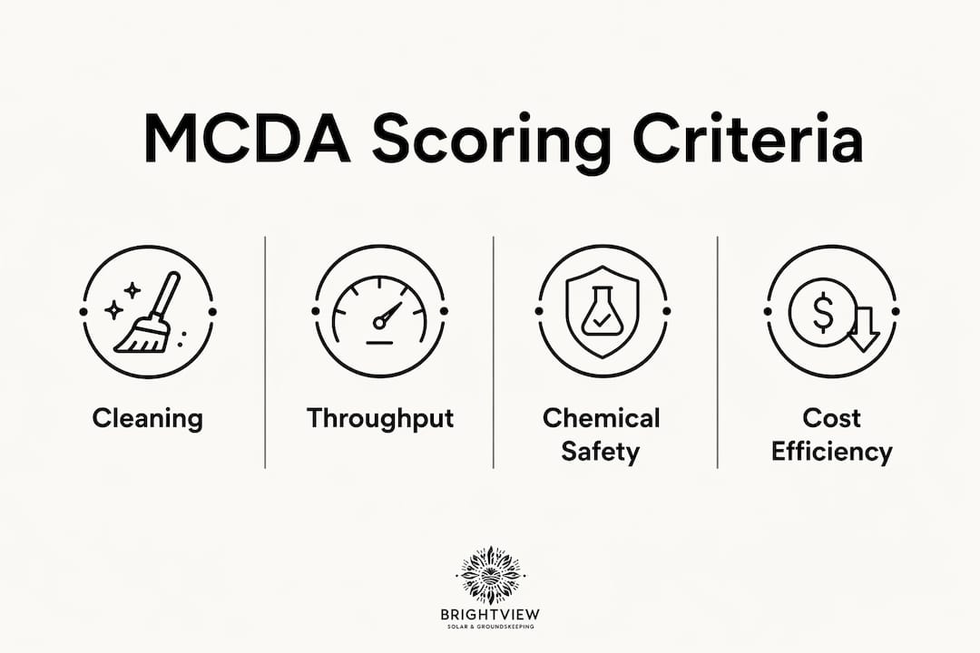 Infographic of MCDA criteria for solar panel cleaning