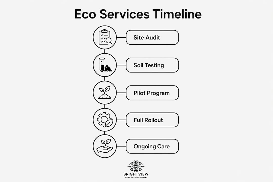 Infographic illustrating stages of eco-friendly landscaping services