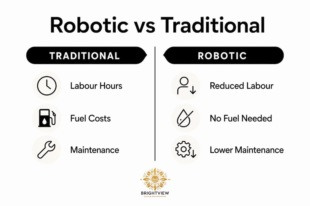 Infographic comparing robotic and traditional landscaping benefits