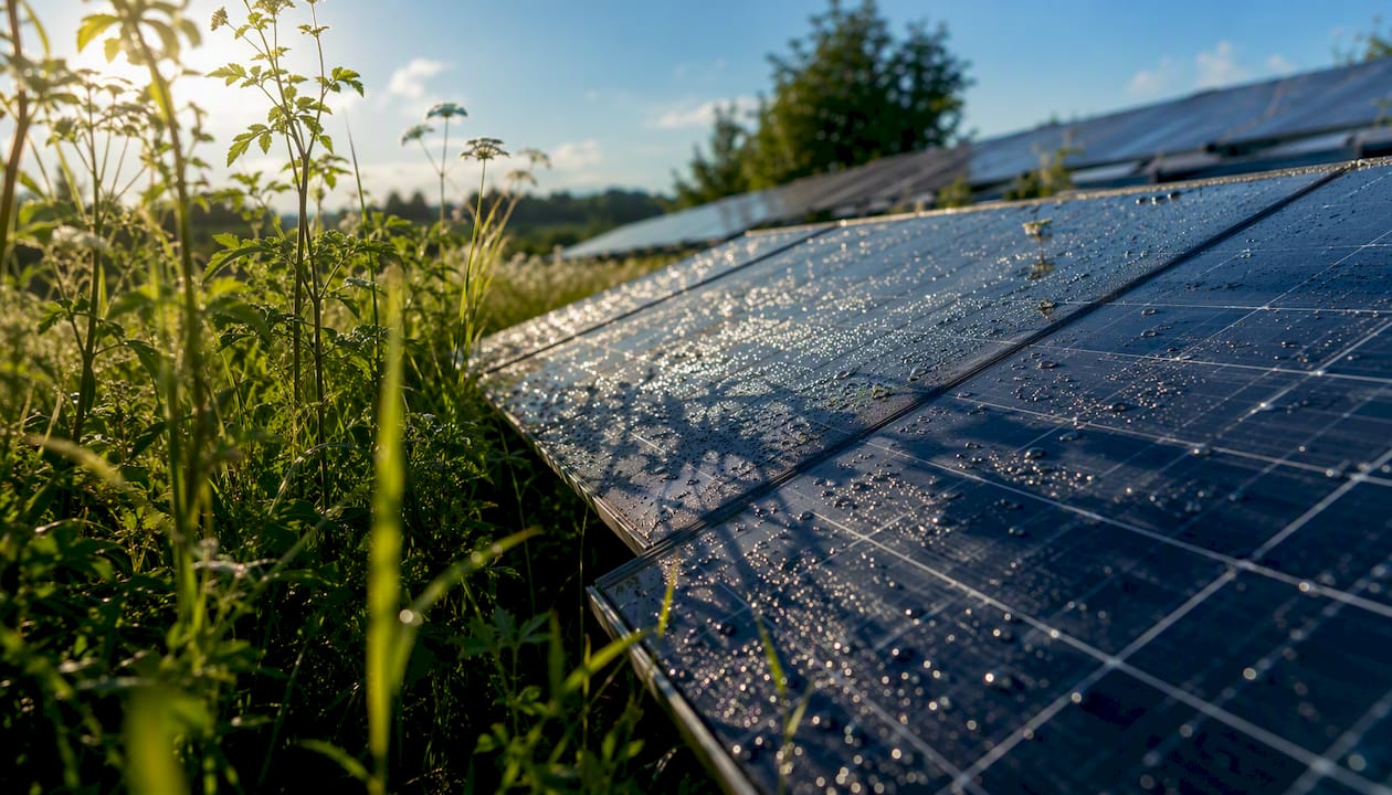Vegetation shading solar panel surface