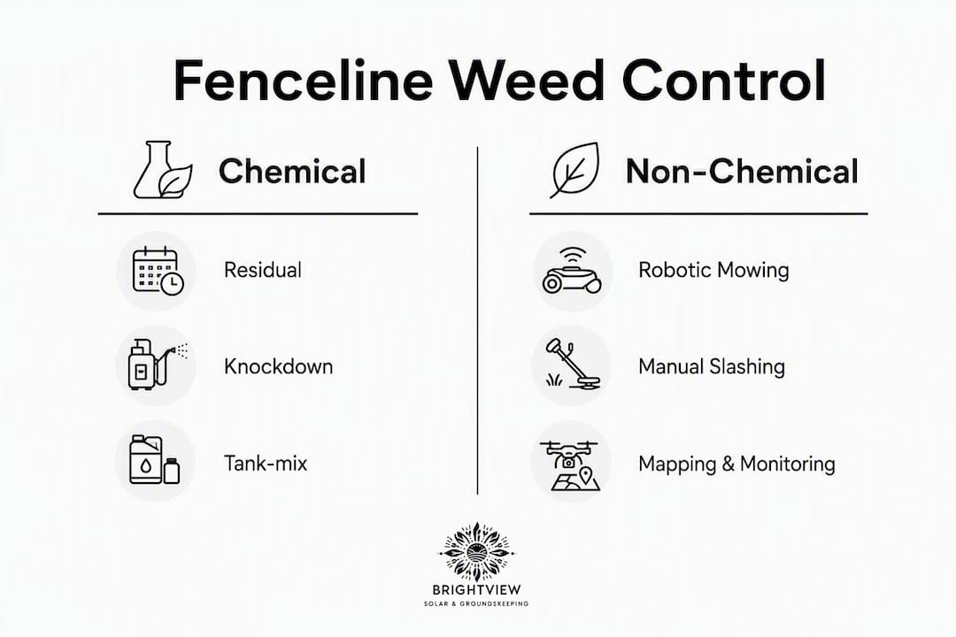 Infographic comparing chemical and non-chemical fenceline weed control