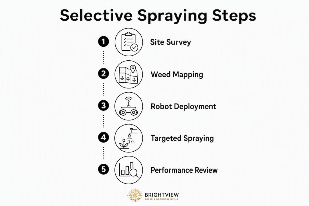 Infographic illustrating selective weed spraying process steps