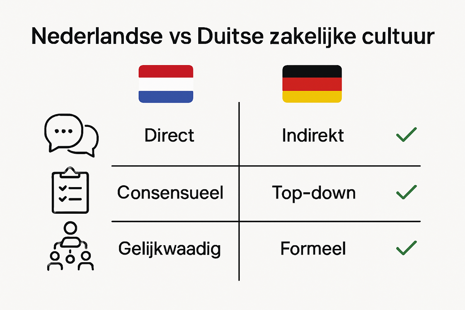 Visuele vergelijking Nederlandse en Duitse zakelijke cultuur