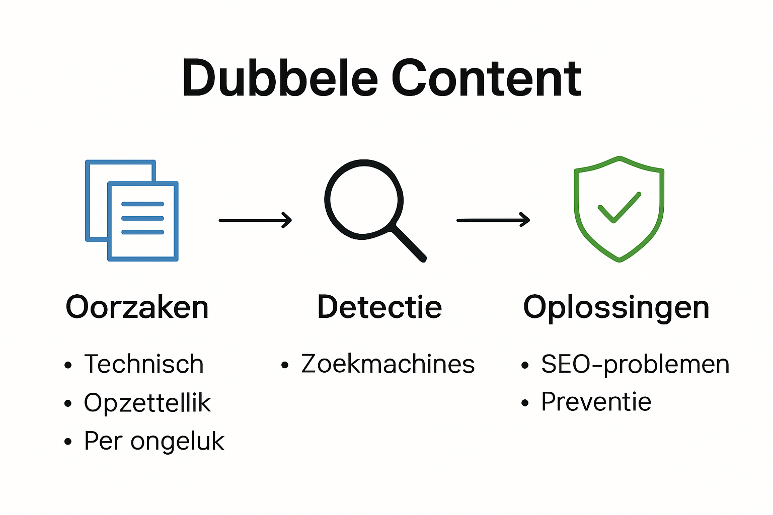Infographic displaying causes and solutions for duplicate content