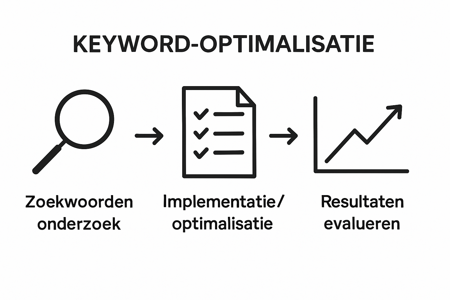 Infographic of keyword research, optimization, and result tracking steps