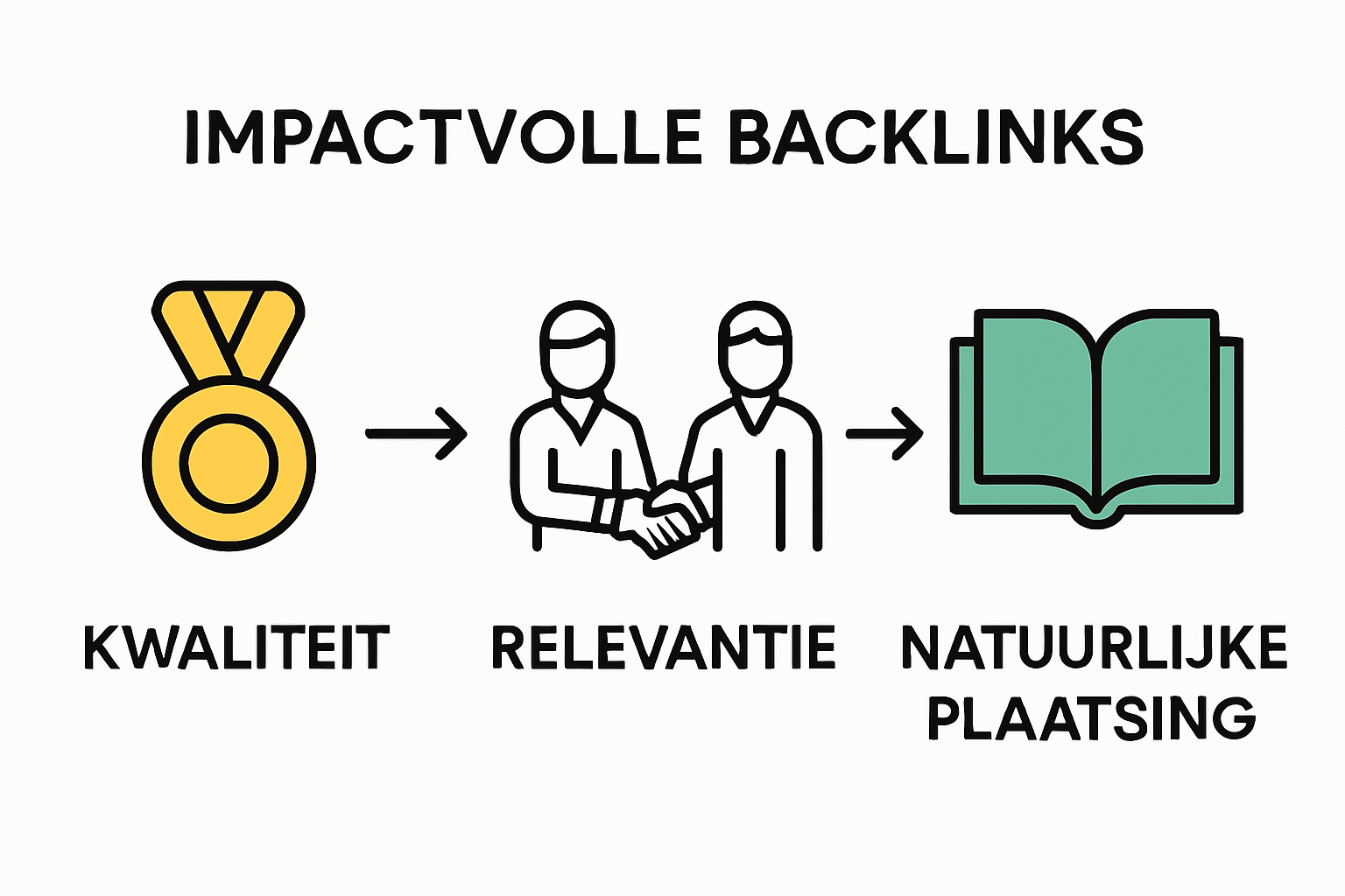 Infographic with icons for kwaliteit, relevantie en natuurlijke plaatsing van backlinks
