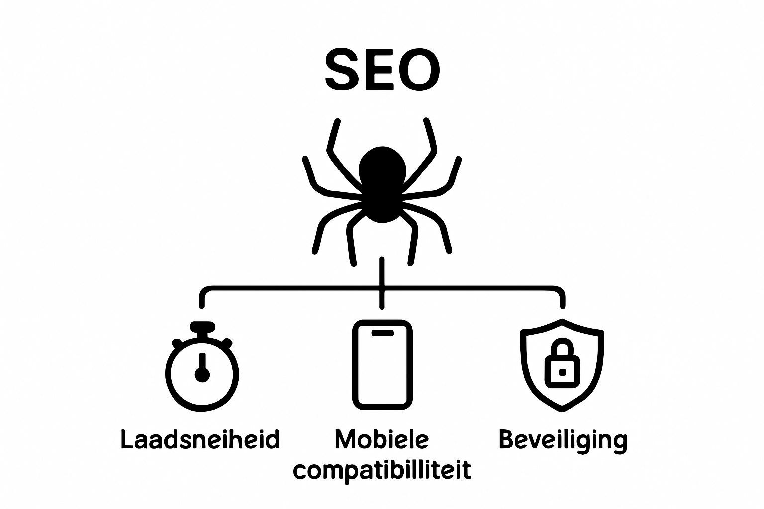 Technische SEO basiscomponenten overzicht met crawlen, mobiel, beveiliging