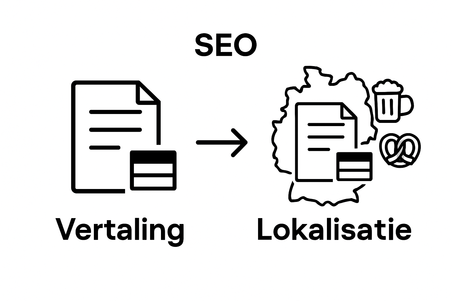 Infographic visualizing two-step content localization process from translation to German market adaptation