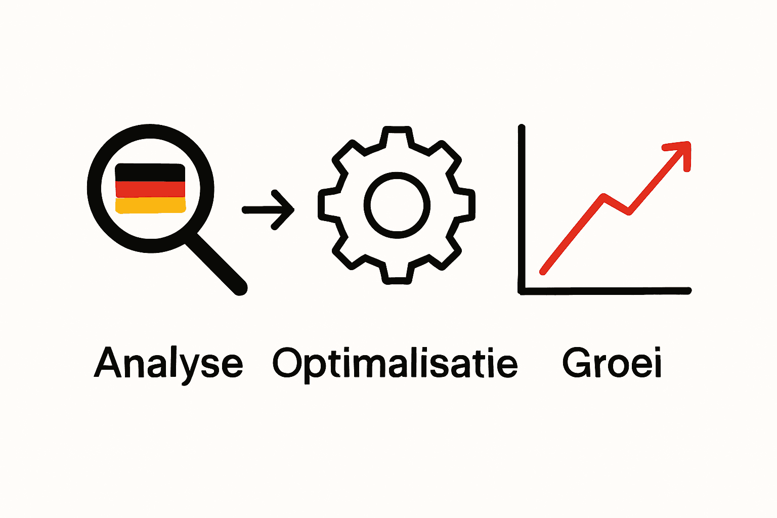 Infographic over succesvolle optimalisatie voor Google Duitsland: analyse, technische SEO, groei.