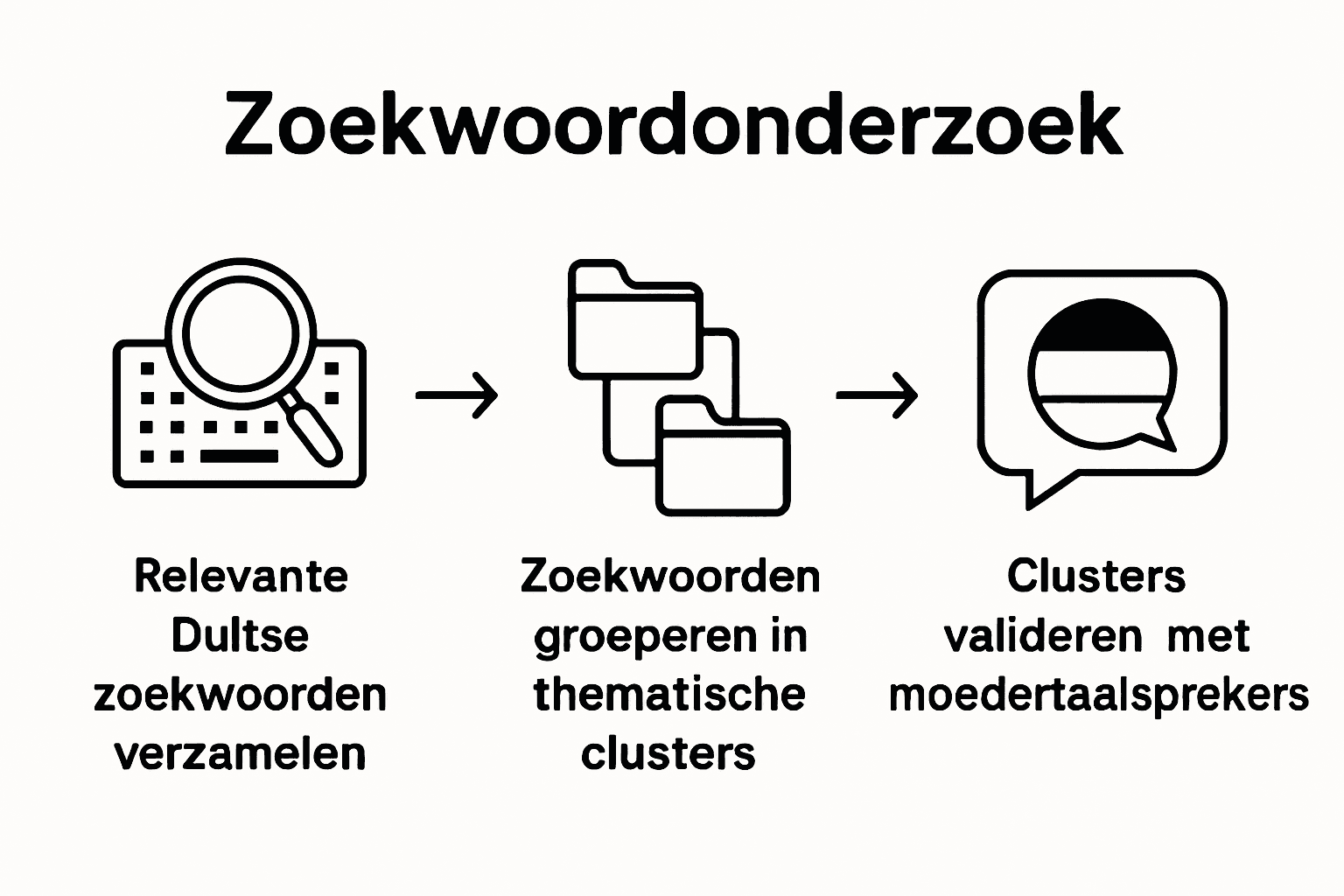 Infographic die het proces van het clusteren van Duitse zoekwoorden inzichtelijk maakt