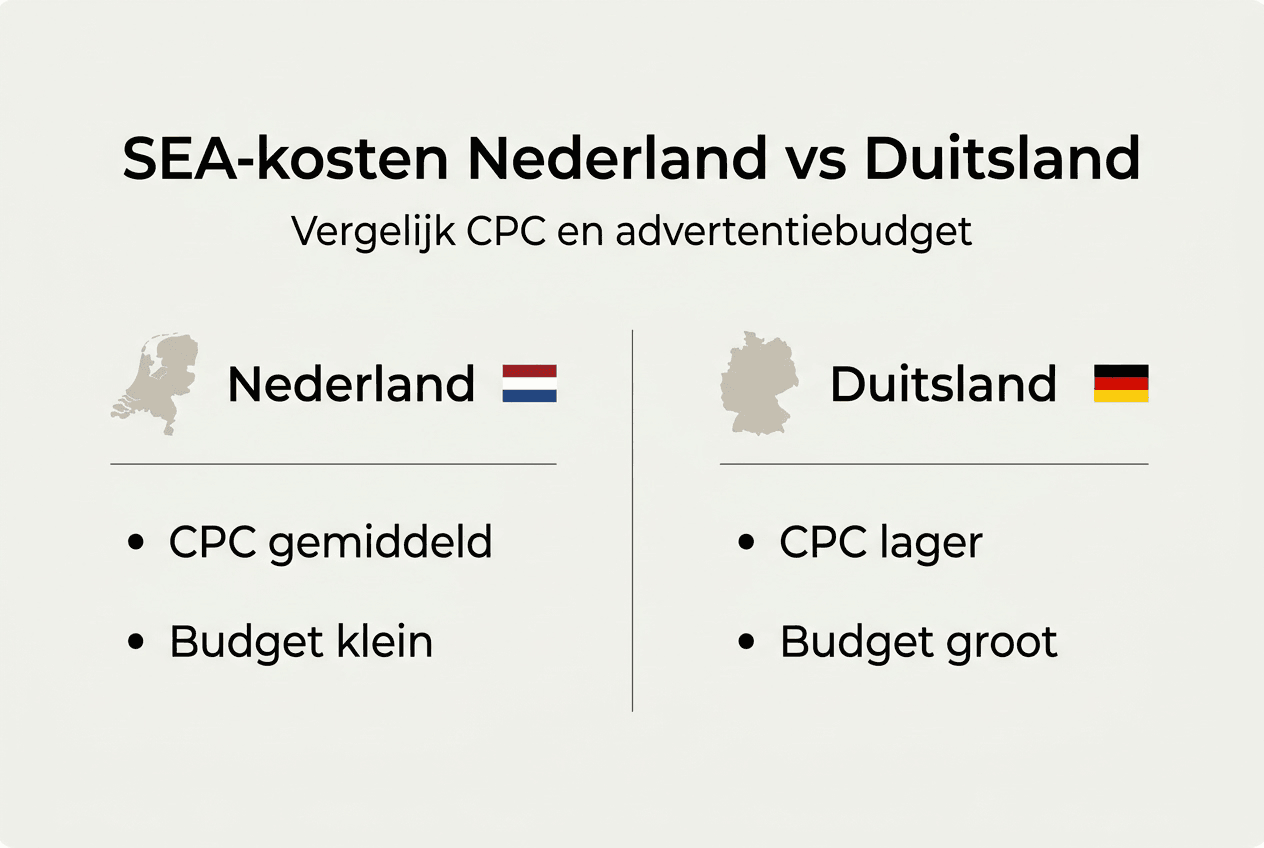 Infographic: Vergelijking van SEA-kosten in Nederland en Duitsland