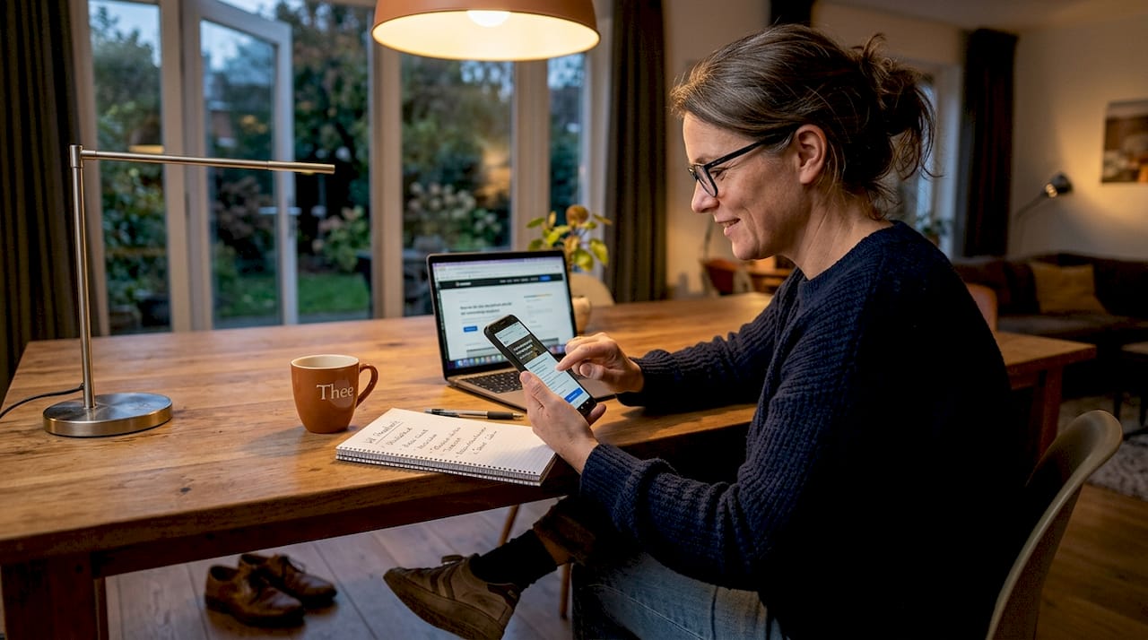 Vrouw probeert Duitse website uit op haar smartphone