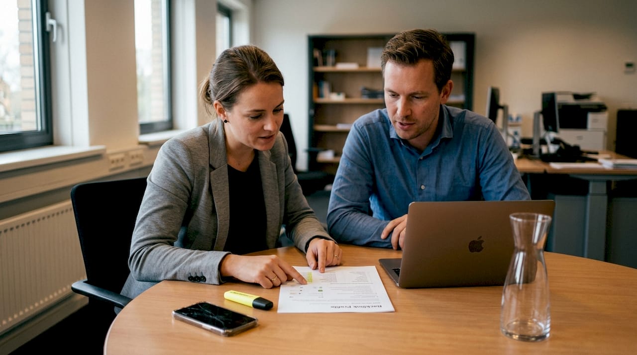 Samen met collega’s tijdens het overleg werken aan het opbouwen van backlinks