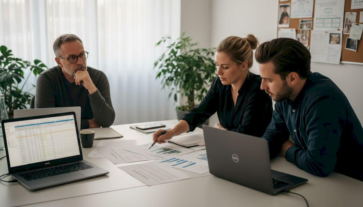 Het team overlegt hoe ze de Duitse content kunnen aanpassen voor de Nederlandse markt.