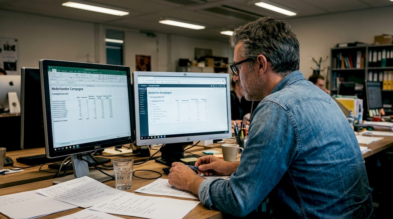 Marketeer controleert de advertentie-instellingen voor Nederland en Duitsland