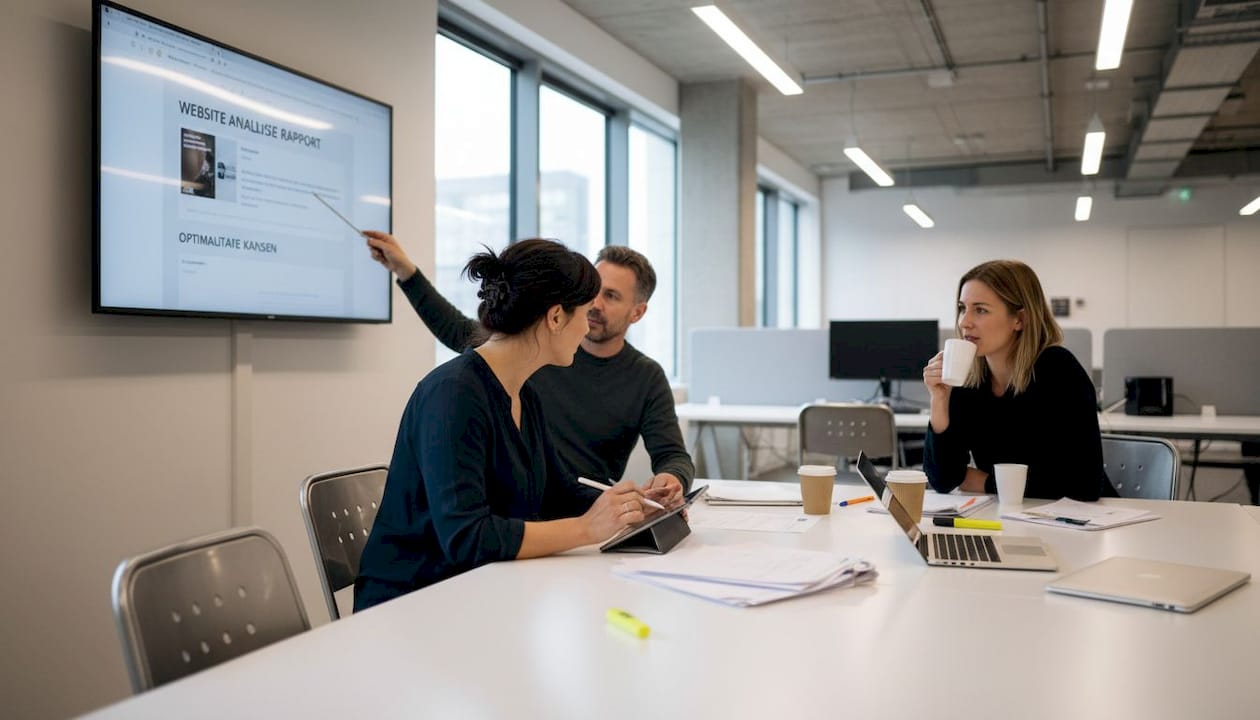 Het team komt samen voor een SEO-analyse sessie.
