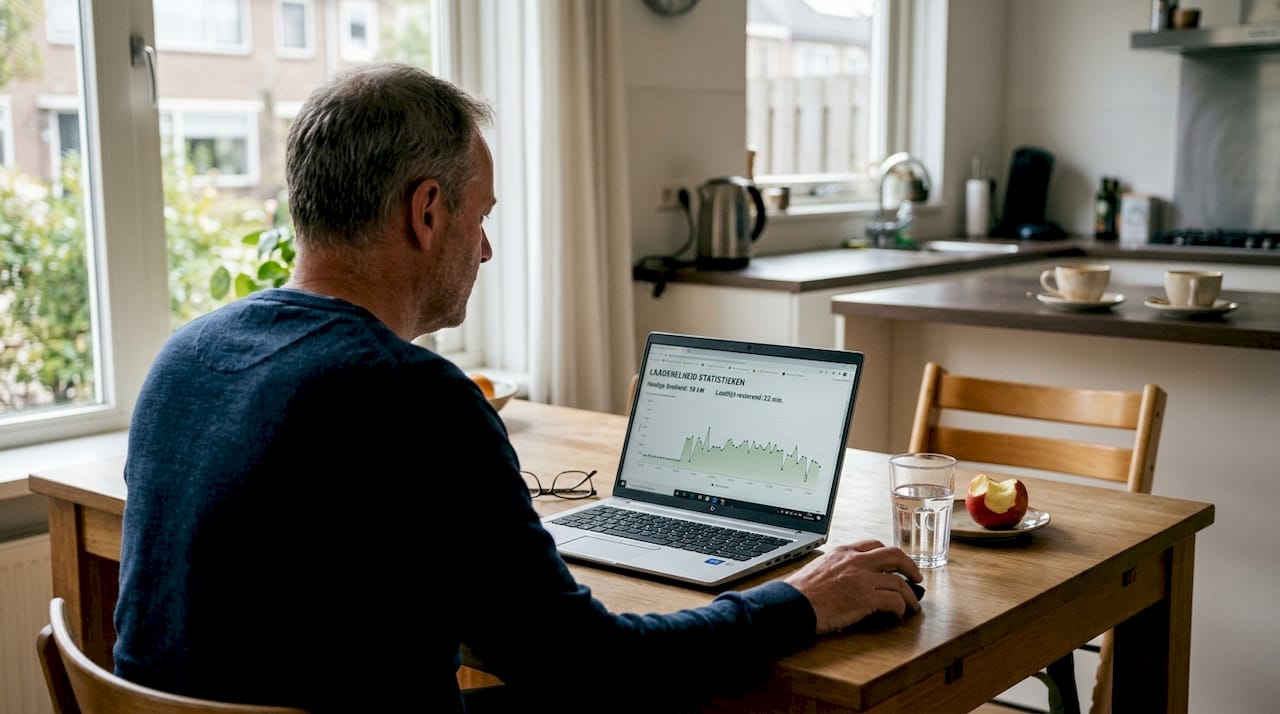 Een man analyseert de laadtijden op zijn laptop.