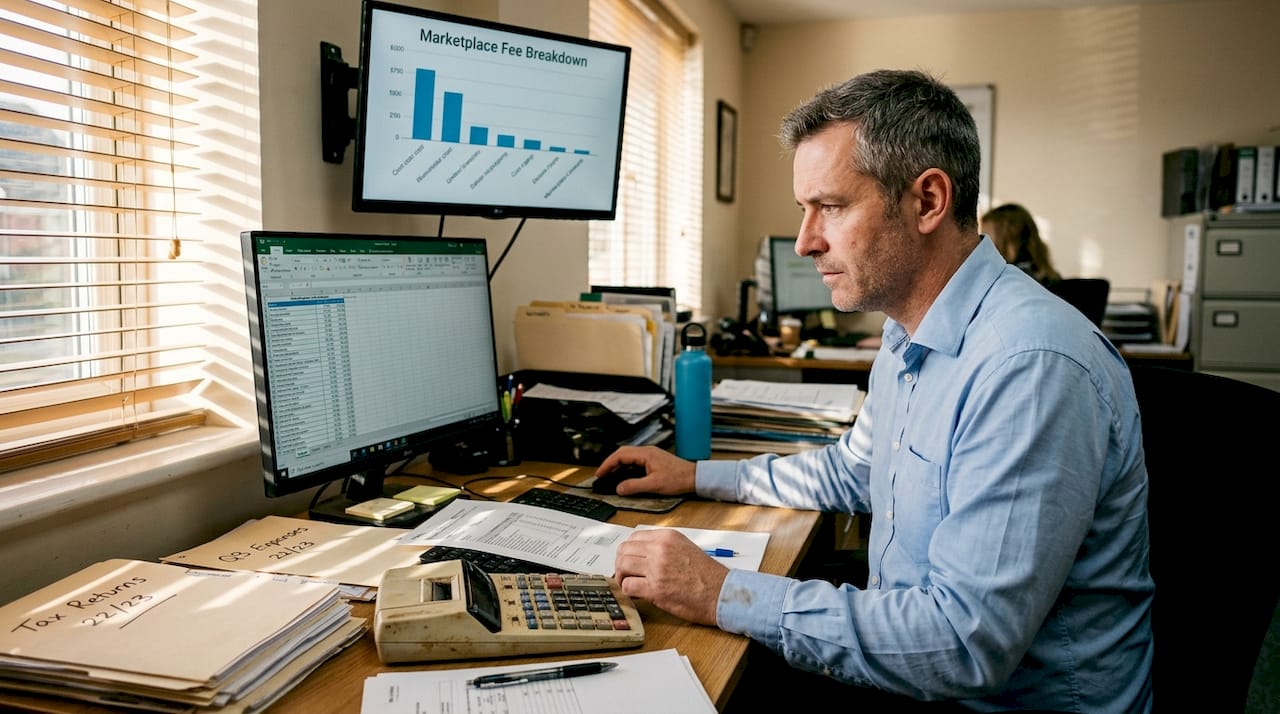 Accountant comparing marketplace fees