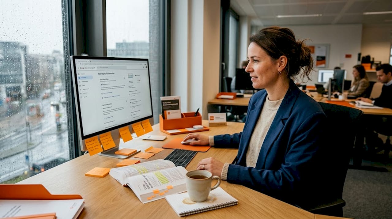 Vrouw bekijkt Google Bedrijfsprofiel in Duitsland