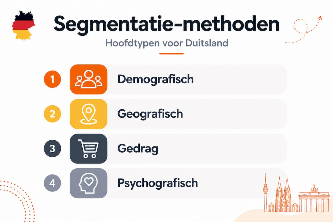 Overzichtelijke hiërarchische infographic van methoden voor marktsegmentatie in Duitsland