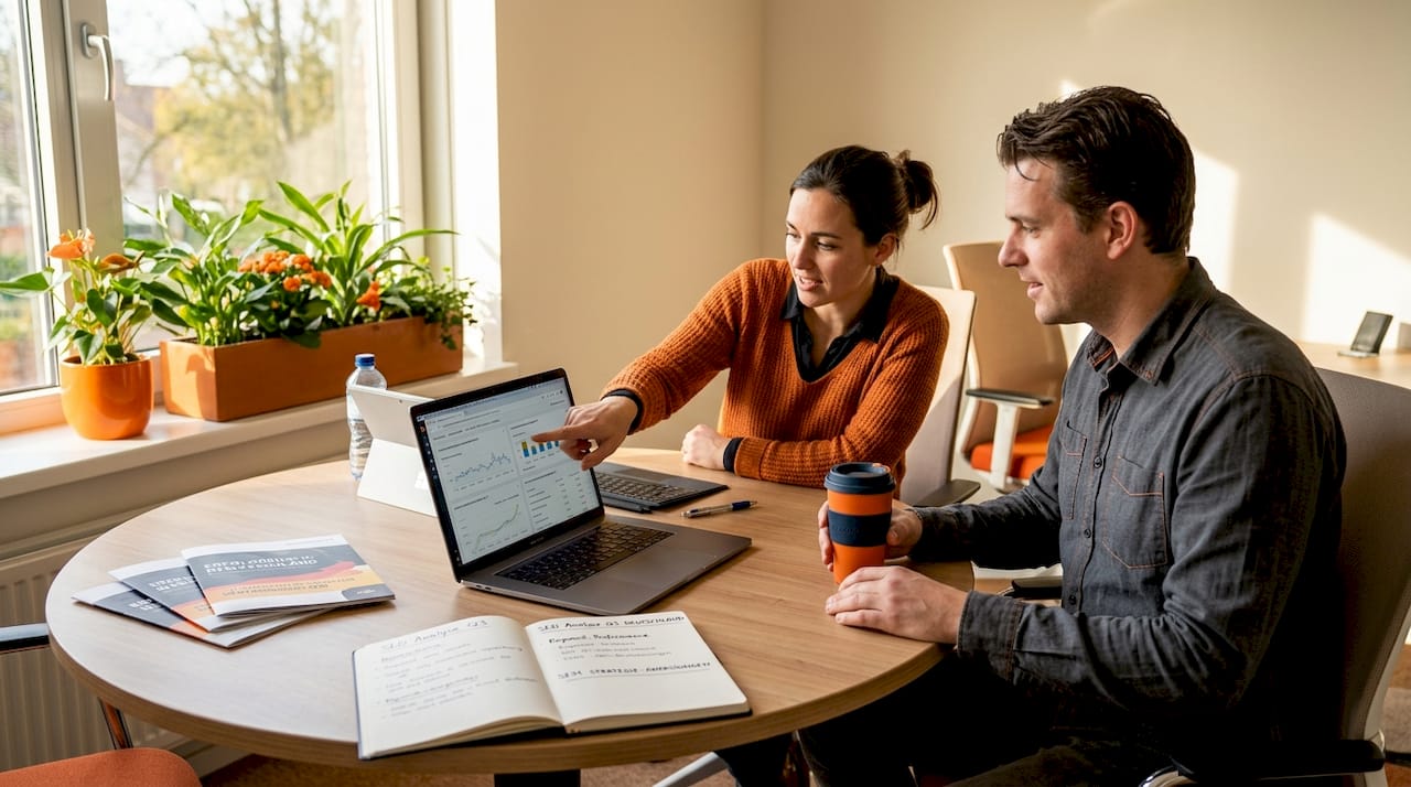 Collega’s die samen de resultaten van hun SEO- en SEM-campagnes bespreken