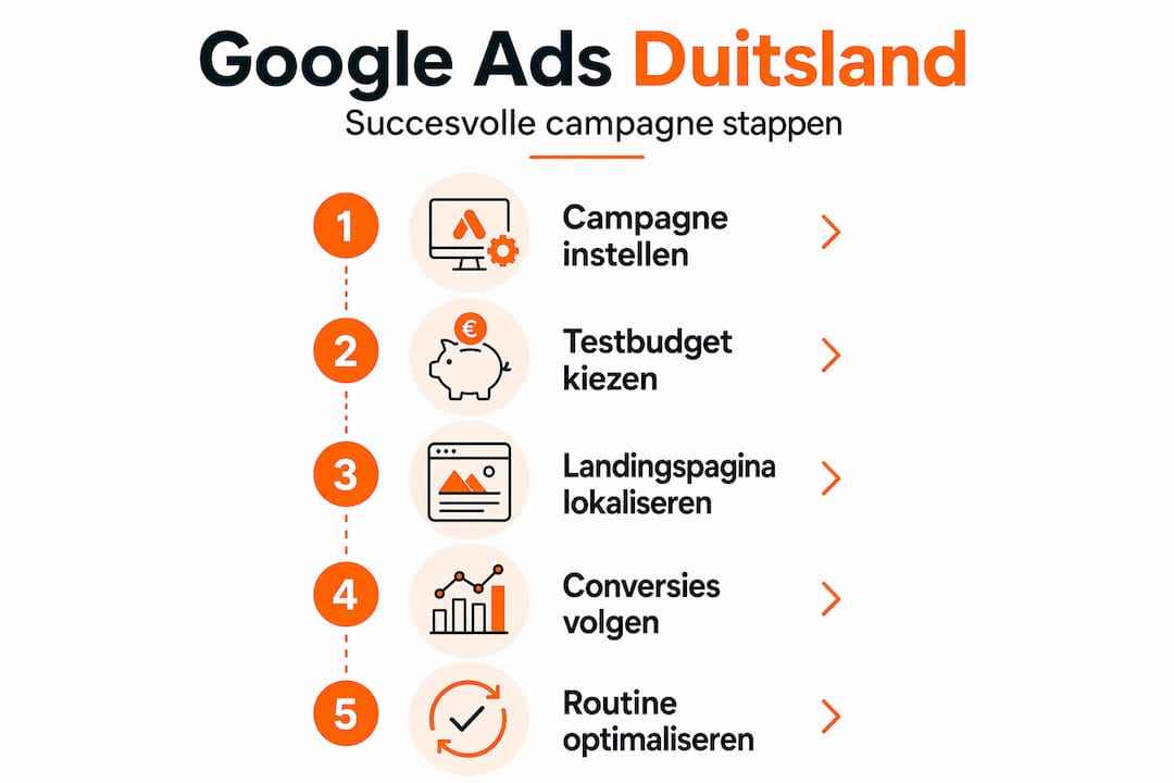 Infographic: stappenplan voor het opzetten van een Google Ads-campagne in Duitsland
